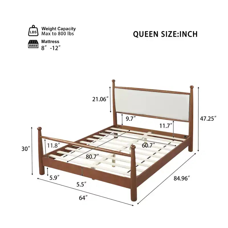 Base Letto Matrimoniale/King Size con Testiera Imbottita e Robusto Telaio in Pioppo Massello, Beige e Noce -