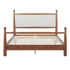 Base Letto Matrimoniale/King Size con Testiera Imbottita e Robusto Telaio in Pioppo Massello, Beige e Noce -