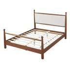 Base Letto Matrimoniale/King Size con Testiera Imbottita e Robusto Telaio in Pioppo Massello, Beige e Noce -