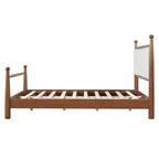 Base Letto Matrimoniale/King Size con Testiera Imbottita e Robusto Telaio in Pioppo Massello, Beige e Noce -