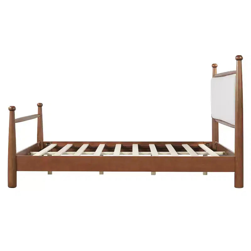 Base Letto Matrimoniale/King Size con Testiera Imbottita e Robusto Telaio in Pioppo Massello, Beige e Noce -