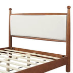 Base Letto Matrimoniale/King Size con Testiera Imbottita e Robusto Telaio in Pioppo Massello, Beige e Noce -